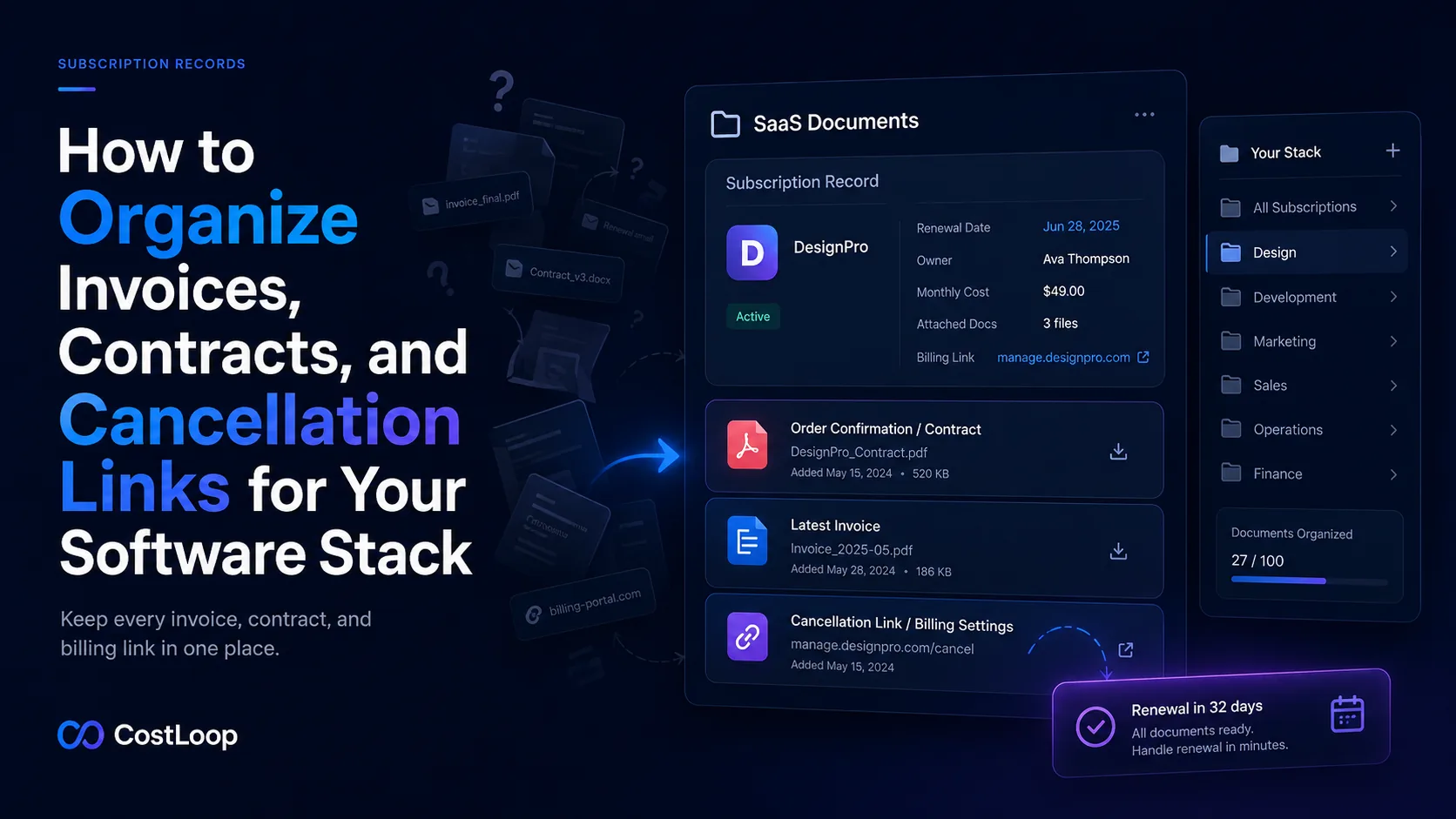 How to organize invoices, contracts, and cancellation links for every software subscription in one place
